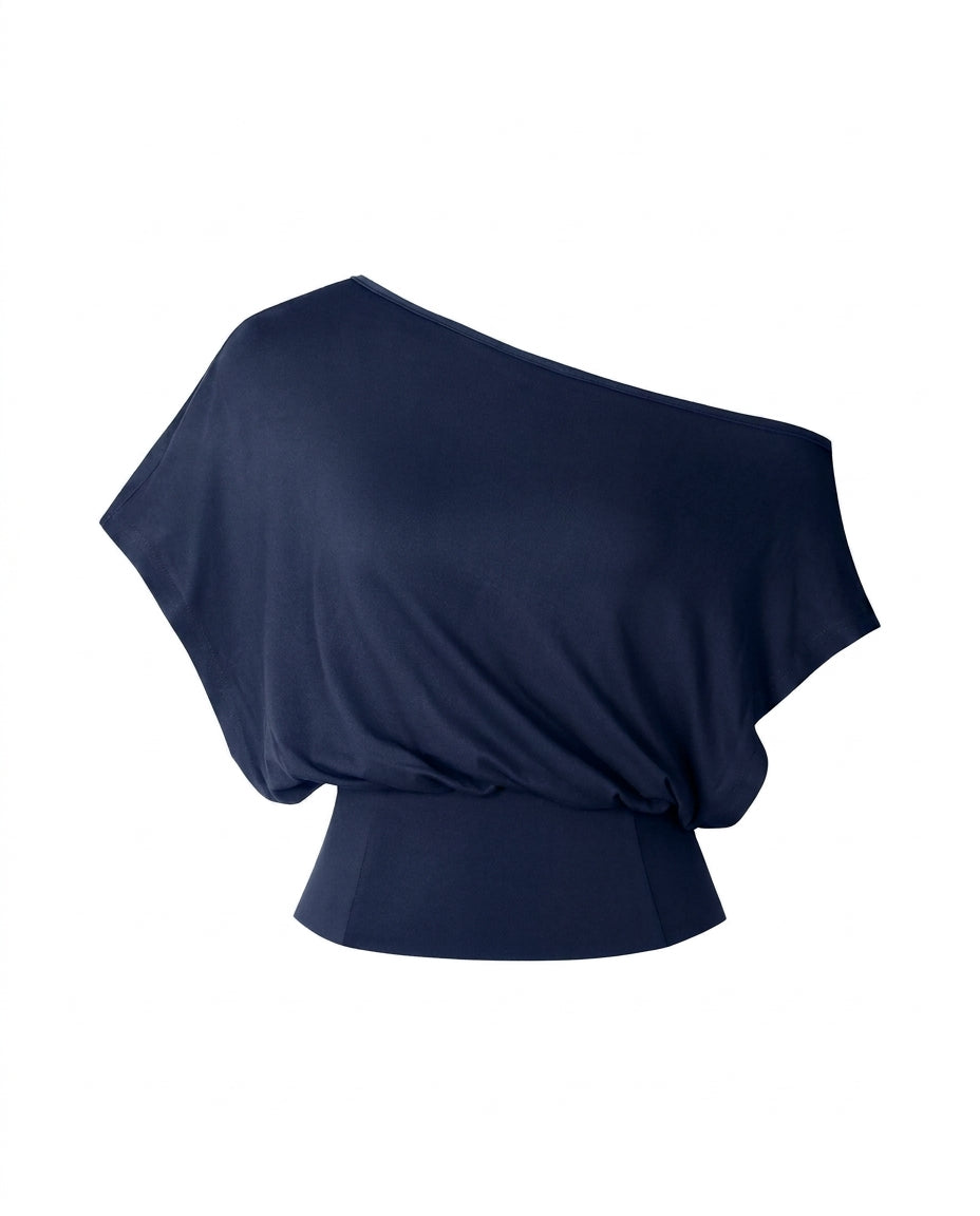 Solene Off Shoulder Crop Top - Navy