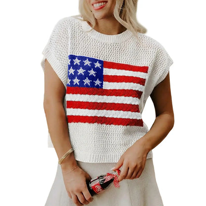 Liberty Flag Knit Top - White front