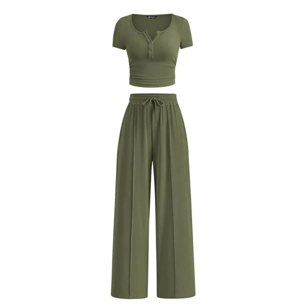 Linnea Ribbed Set - Army Green