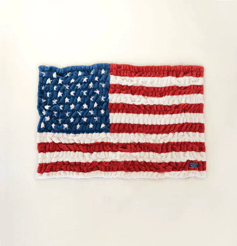 Americana plush flag blanket flat lay