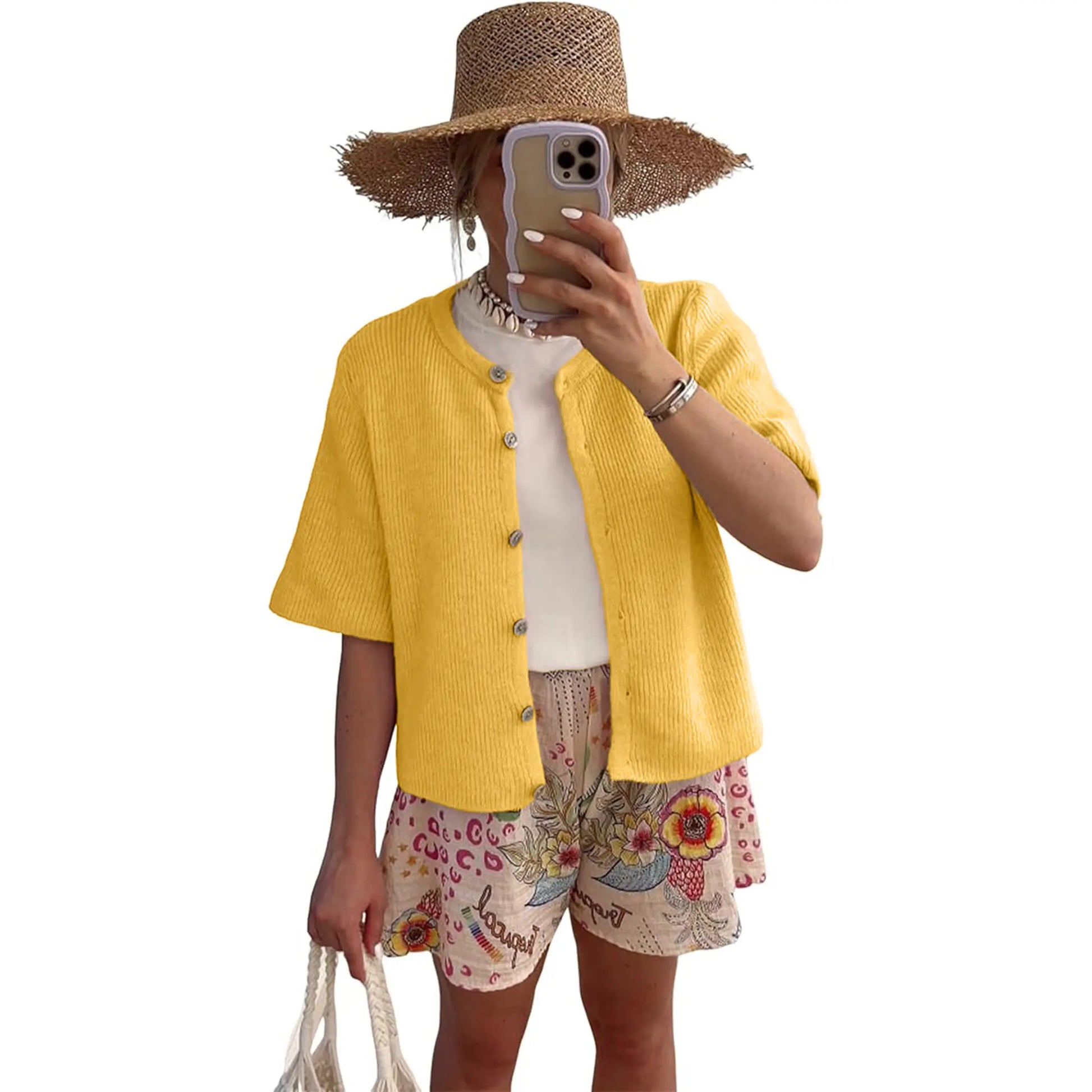 Cassia Ribbed Cardigan - Yellow front