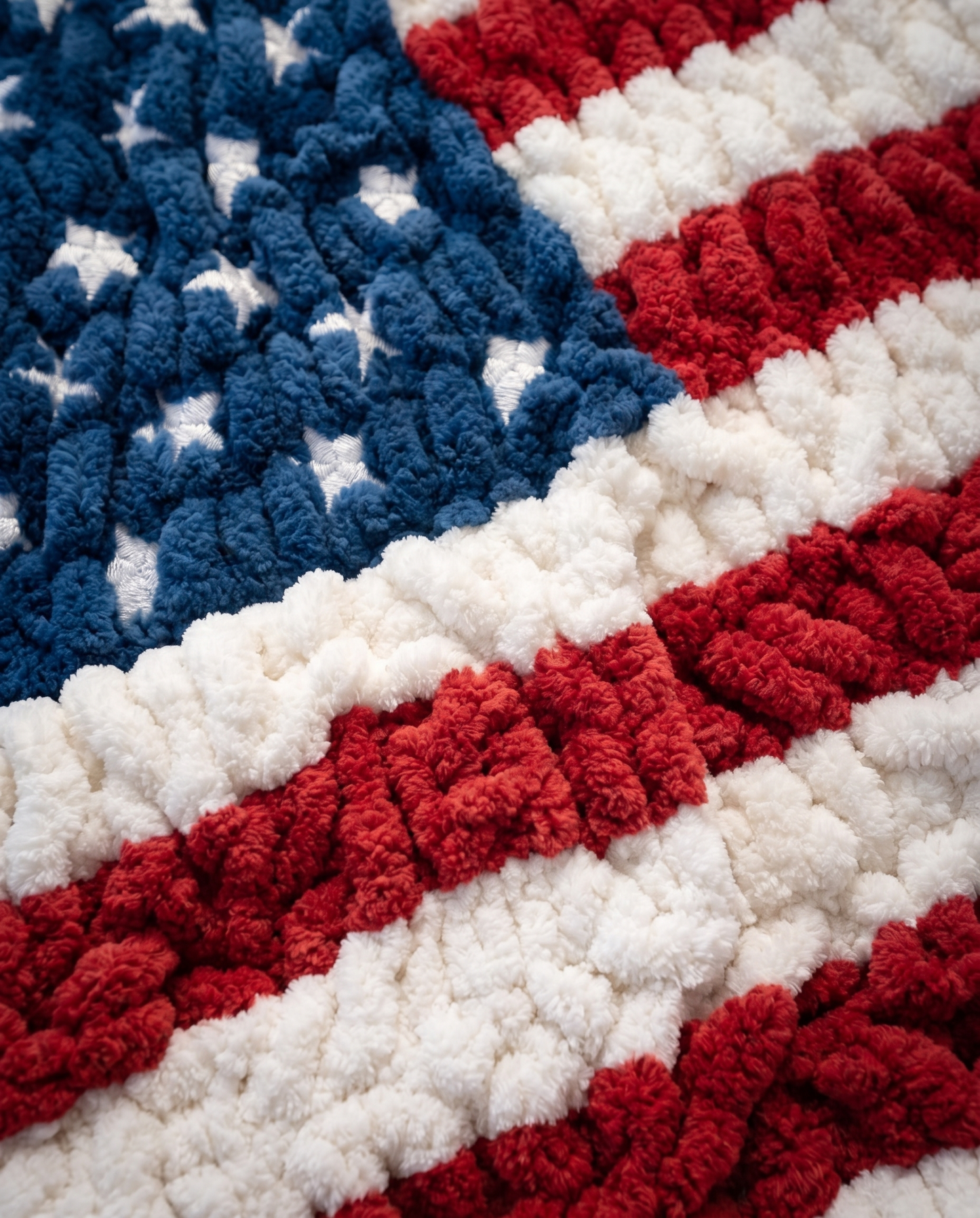 Plush flag blanket plush braided texture close up