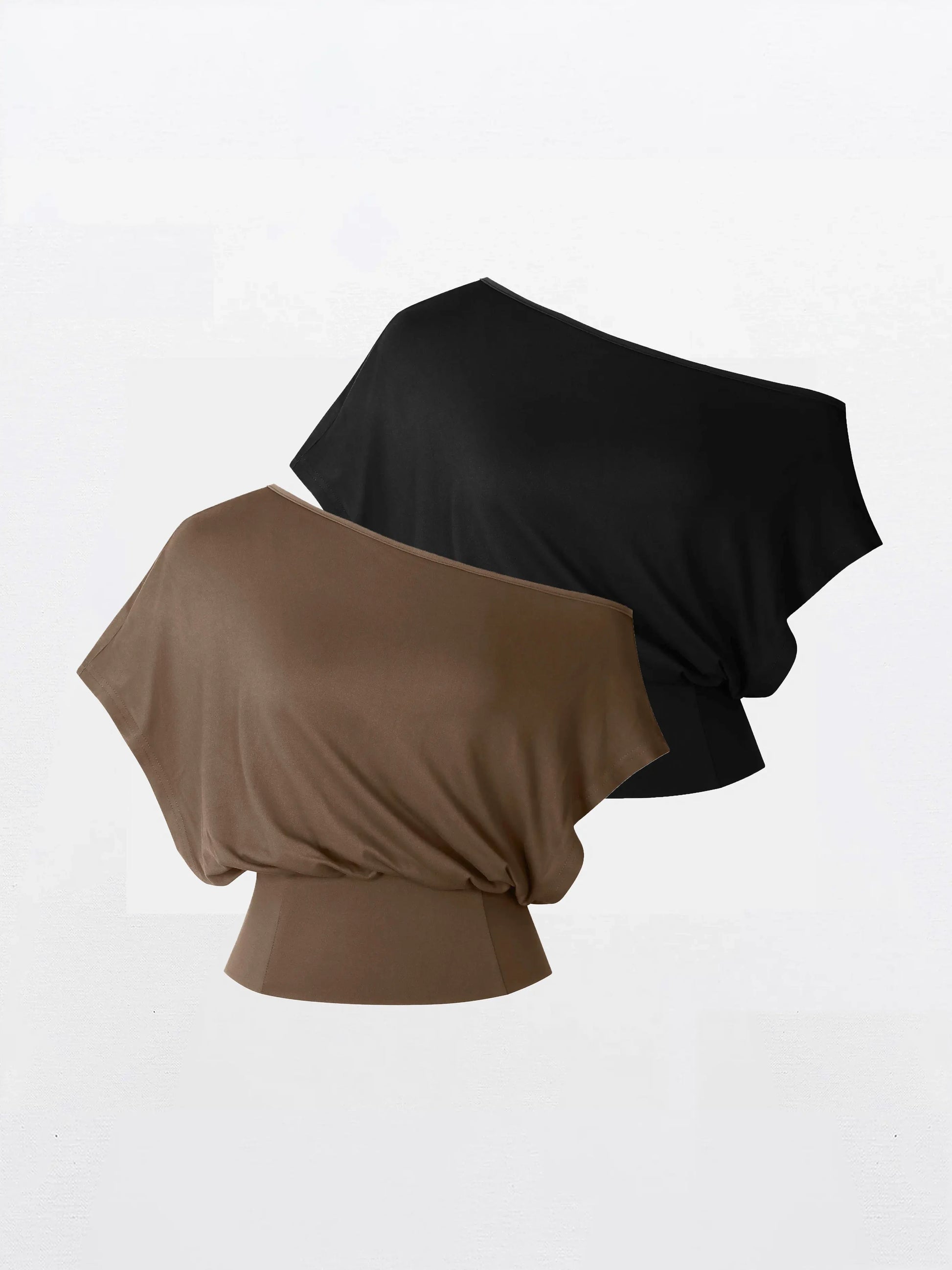 Solene Off Shoulder Crop Top - Black and Brown v2