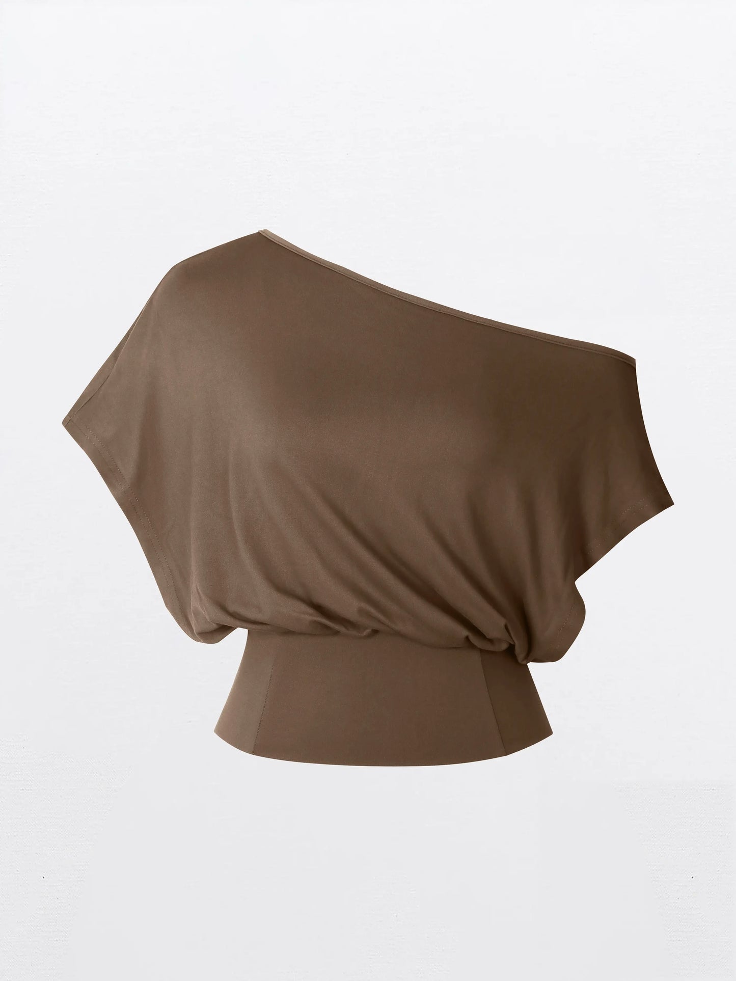 Solene Off Shoulder Crop Top - Brown v2