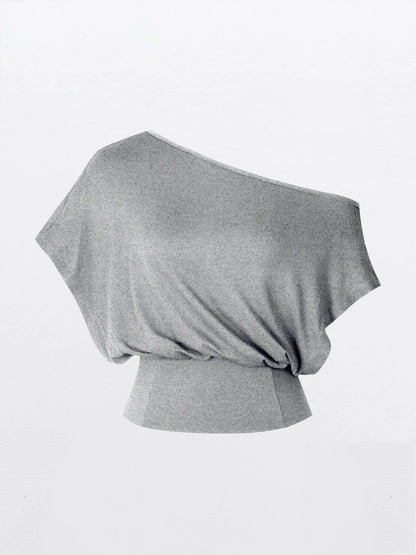 Solene Off Shoulder Crop Top - Light gray v2